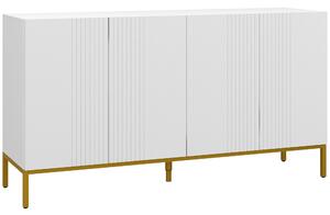 HOMCOM Credenza Moderna a righe verticali con 2 armadietti e 2 ante, Chiusura Ammortizzata e Mensole Regolabili, 140x40x75cm, Bianco e Oro|Aosom Italy