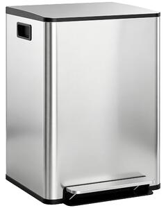HOMCOM Bidone Immondizia a 2 Sezioni da 30L a Pedale con Coperchio Silenzioso, in Acciaio Inox e PP, 47.7x37.5x66.8 cm