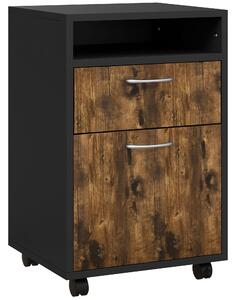 HOMCOM Cassettiera Portadocumenti con Cassetti e Ripiani, 4 Ruote, Maniglie in Metallo, Struttura in MDF, 40x35x60 cm, Marrone e Nero | Aosom Italy