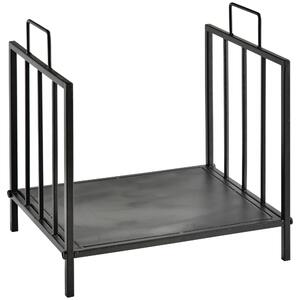 Outsunny Portalegna per Camino per Interno ed Esterno con 2 Maniglie, Scaffale moderno 15kg max e in Metallo, 44.5x33x46.5 cm, Nero | Aosom Italy