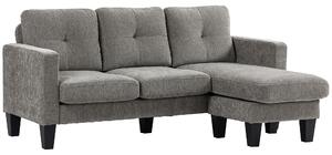 HOMCOM Divano Angolare 3 Posti con Cuscino per Seduta e Schienale, in Tessuto Effetto Ciniglia, 186x130x84 cm, Grigio