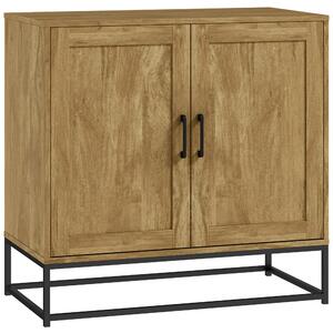 HOMCOM Credenza da Soggiorno a 2 Livelli con Ripiano Regolabile, in Legno e Acciaio, 80x40x78 cm, Marrone e Nero