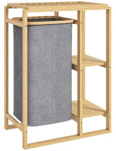 HOMCOM Cesto Portabiancheria con Borsa Estraibile e Ripiani a Doghe in Bambù, 50x32x70 cm, Grigio