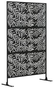 Outsunny Paravento da Esterno in Acciaio con Motivi a Salice e 2 Piedini, 122x45x198 cm, Nero