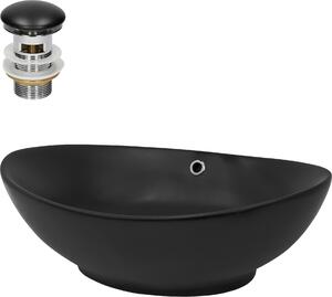 Lavabo LuxeBath Lavabo da appoggio ovale, 59x38x19 cm, nero opaco, in Vetroceramica, incl. set di scarico con troppopieno