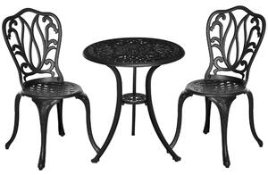 Outsunny Set da Bistrò da 3 Pezzi con 2 Sedie, Tavolino in Vetro con Foro per Ombrellone, per Balcone, Nero | Aosom Italy