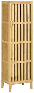 HOMCOM Mobile Bagno Stretto in Bambù, Mobiletto Bagno Salvaspazio con 4 Ripiani e Porta a Doghe, 40x30x140 cm, Naturale | Aosom Italy