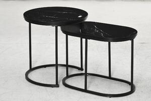 HOMCOM Set 2 Tavolini da Caffè con Piano Effetto Marmo, in Legno e Acciaio, Ø50x50.5 cm e 60x36x43.5 cm, Nero | Aosom Italy