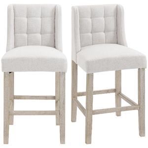 HOMCOM Set di 2 sgabelli da bar moderne sedie da cucina sgabelli da bar per cucina con schienale basso in lino tocco gomma legno beige 47 x 50 x 101 cm