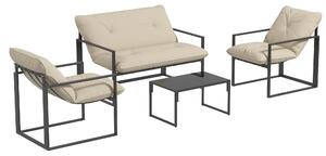 Outsunny Set da Giardino 4 Pezzi con Divanetto, 2 Poltrone e Tavolino, in Acciaio, Poliestere e Cotone PP, Beige e Grigio | Aosom Italy