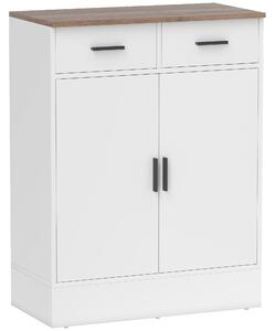 HOMCOM Credenza Moderna 2 Cassetti e Armadietto 2 Ante, Ripiano Interno Regolabile, Bianco e Legno | Aosom Italy