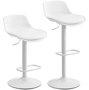 HOMCOM Set 2 Sgabelli da Bar con Schienale, Altezza Regolabile, Seduta Girevole in Pelle PU e Poggiapiedi, Bianco | Aosom Italy