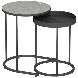 HOMCOM Set 2 Tavolini da Salotto Impilabili in Stile Industriale, in Legno e Metallo, Ø42x54 cm e Ø36.5x48.5 cm, Grigio e Nero | Aosom Italy