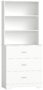 HOMCOM Libreria a Muro con 3 Ripiani Aperti e 3 Cassetti, in Legno, 79x39.5x182.2 cm, Bianco | Aosom Italy
