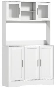 HOMCOM Mobile Dispensa con 4 Armadietti, 2 Ripiani Aperti e Piano da Lavoro, in Legno e Vetro, 108x35x180 cm, Bianco | Aosom Italy