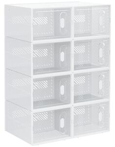 HOMCOM Scarpiera Modulare in PP con 8 Cubi Contenitori e Porta Magnetica, 25x35x19 cm, Bianco e Trasparente | Aosom Italy