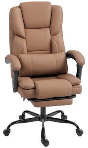 HOMCOM Sedia da Ufficio Reclinabile in Finta Pelle con Poggiapiedi e Rotelle, 65x67x111-119 cm, Marrone | Aosom Italy