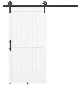 HOMCOM Porta Scorrevole con Binario e Maniglia, in Stile Country e in Legno e Acciaio, 106.6x213.4 cm, Bianco e Nero | Aosom Italy