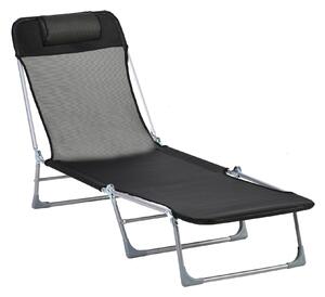 Outsunny Sdraio da Giardino Pieghevole con Schienale Reclinabile e Cuscino, in Metallo e Texteline, 182x56x28 cm, Nero | Aosom Italy