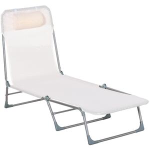 Outsunny Sdraio da Giardino Pieghevole con Schienale Reclinabile e Cuscino, in Metallo e Texteline, 182x56x28 cm, Crema | Aosom Italy