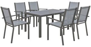Outsunny Set Tavolo da Pranzo Rettangolare e 6 Sedie Impilabili per Giardino, Grigio Chiaro | Aosom Italy
