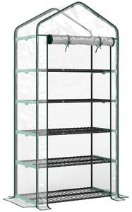 Outsunny Serra a Casetta a 5 Livelli con Ingresso Avvolgibile, in Acciaio e Polietilene, 90x49x193 cm, Trasparente | Aosom Italy