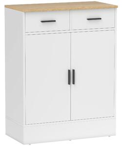 HOMCOM Credenza Moderna 2 Cassetti e Armadietto 2 Ante, Ripiano Interno Regolabile, Bianco e Legno | Aosom Italy