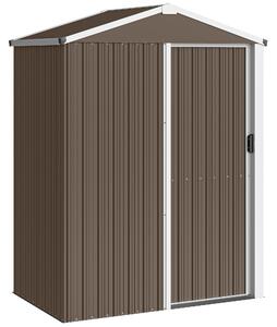 Outsunny Casetta da Giardino con Porta Scorrevole Bloccabile, Capanno in Acciaio 1.1m², 136x87x179 cm, Marrone | Aosom Italy