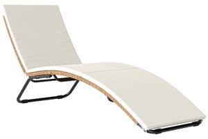 Outsunny Lettino Prendisole in Rattan Forma S con Cuscino, Lettino da Giardino con Struttura in Acciaio, per Patio Spiaggia Piscina Giardino, 175x57x80cm, Crema | Aosom Italy