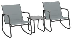 Outsunny Set da Esterno 3pz in Acciaio con 2 Sedie a Dondolo Traspiranti e Tavolino con Piano in Vetro, Grigio e Nero | Aosom Italy
