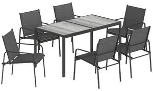 Outsunny Set Tavolo e Sedie da Giardino Set Pranzo Esterno 7 Pezzi, Nero | Aosom Italy