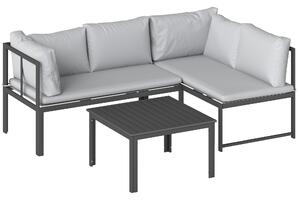 Outsunny Set da Giardino 3pz con Divano Angolare 4 Posti e Tavolino a Doghe, in Metallo e Poliestere Grigio | Aosom Italy