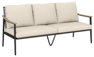 Outsunny Divano da Esterno a 3 Posti in Rattan con Braccioli Effetto Legno e Schienale, per Veranda, Cortile, Cachi | Aosom Italy