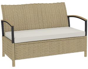 Outsunny Panca Contenitore 125L con Cuscino Imbottito, in Metallo, 123x70x82 cm, Cachi | Aosom Italy
