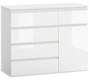 HOMCOM Credenza, Mobile con 5 Cassetti, Ripiano Regolabile, Bianco Lucido. | Aosom Italy