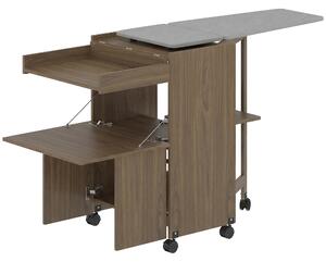 HOMCOM Armadio Asse da Stiro Pieghevole con Porta Ferro e Indumenti con Vano Aperto,154x55x87 cm, Marrone | Aosom Italy