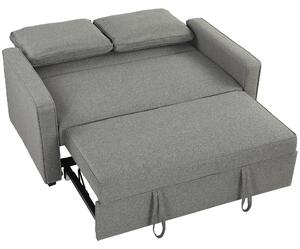 HOMCOM 3 in 1 Divano Letto 2 Posti con Schienale Regolabile in 3 Posizioni, 2 Cuscini, in Tessuto Effetto Lino Grigio | Aosom Italy