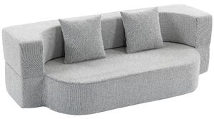 HOMCOM 2 in 1 Divano Letto 2 Posti con 2 Cuscini Sfoderabili, Braccioli, Seduta Imbottita, in Ciniglia, Grigio Chiaro | Aosom Italy