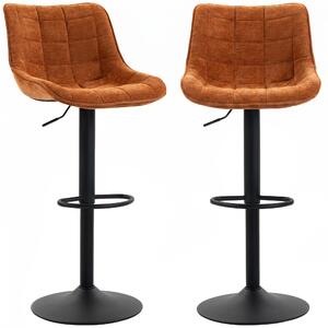 HOMCOM Set 2 Sgabelli Bar Girevoli e Regolabili con Base Metallo e Schienale, Marrone Aranciato | Aosom Italy