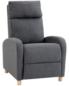 HOMCOM Poltrona Relax Reclinabile Manuale 135° con Poggiapiedi, in Tessuto Effetto Lino, Gambe in Legno, Grigio Scuro | Aosom Italy