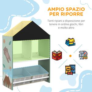 ZONEKIZ Scaffale Portagiochi Vivace per Bambini, Design con Ripiani e Cassetti Rimovibili, Soluzione Salvaspazio, Colore Allegro - Verde