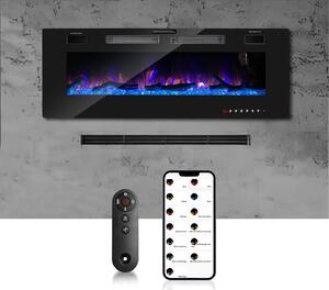 TolleTour caminetto elettrico da parete caminetto elettrico con riscaldamento 12 modalità di colore effetto fiamma LED, 750/1500 W caminetto stufa da parete e da incasso caminetto da parete riscaldamento funzione app telecomando touch screen, nero
