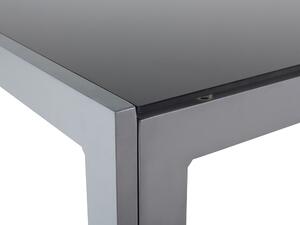 Tavolo da pranzo da giardino Piano in vetro temperato Nero Struttura in alluminio grigio 160 x 90 cm Beliani