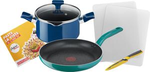 Tefal Batteria Pentole Induzione 5 Pezzi Antiaderenti con Taglieri, Coltelli e Ricettario in Alluminio colore Blu e Menta - Chefclub