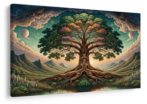 Quadro su tela – Maestoso albero della vita tra le montagne
