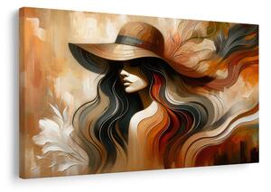 Quadro su tela – Donna con cappello in toni autunnali