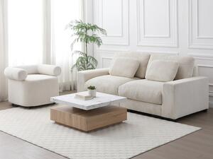 Tavolino girevole con 1 cassetto in MDF Effetto marmo Bianco e Naturale - KYRIA