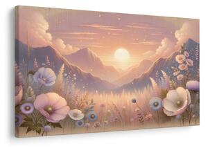 Quadro su tela – Tramonto romantico con prato