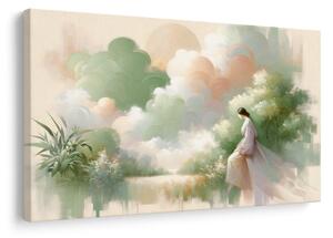 Quadro su tela – Donna in paesaggio romantico