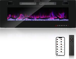 Caminetto elettrico Bettizia 750W/1500W da 50 pollici - Fuoco d'atmosfera effetto fiamma 3D - Protezione da surriscaldamento Incluso telecomando e app di controllo